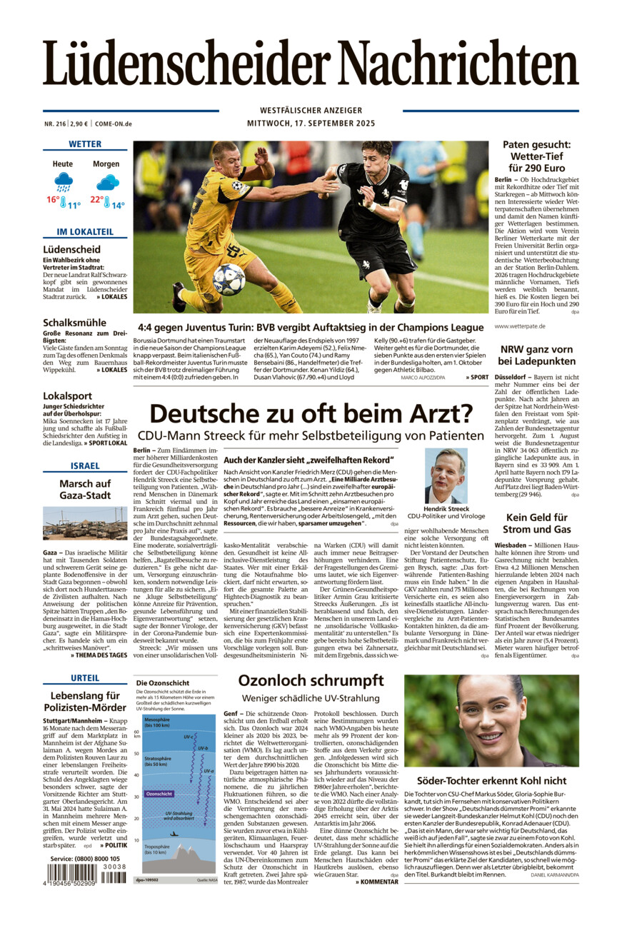 Lüdenscheider Nachrichten vom Mittwoch, 17.09.2025