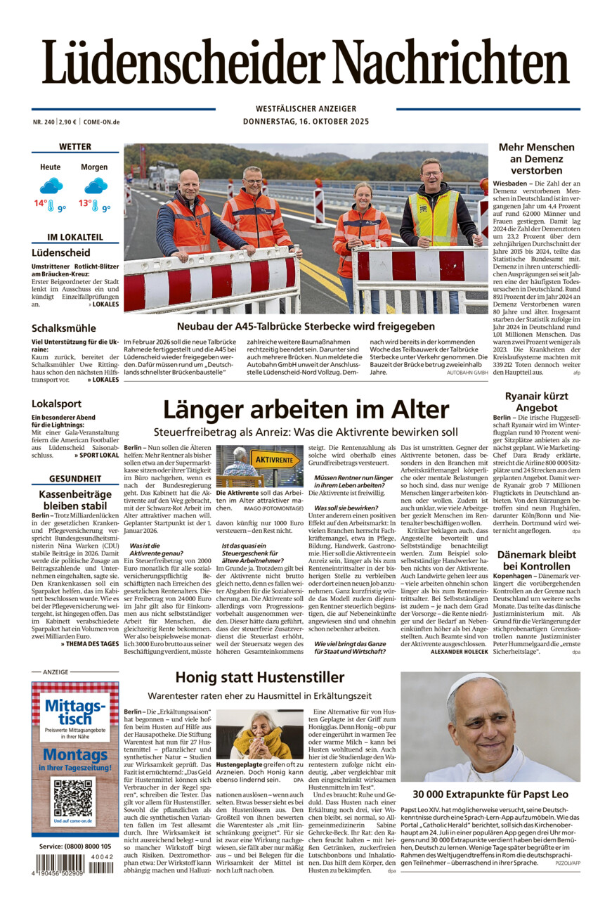 Lüdenscheider Nachrichten vom Donnerstag, 16.10.2025