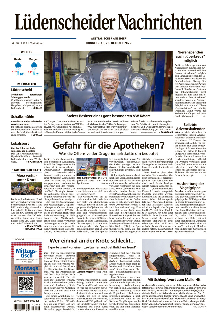 Lüdenscheider Nachrichten vom Donnerstag, 23.10.2025