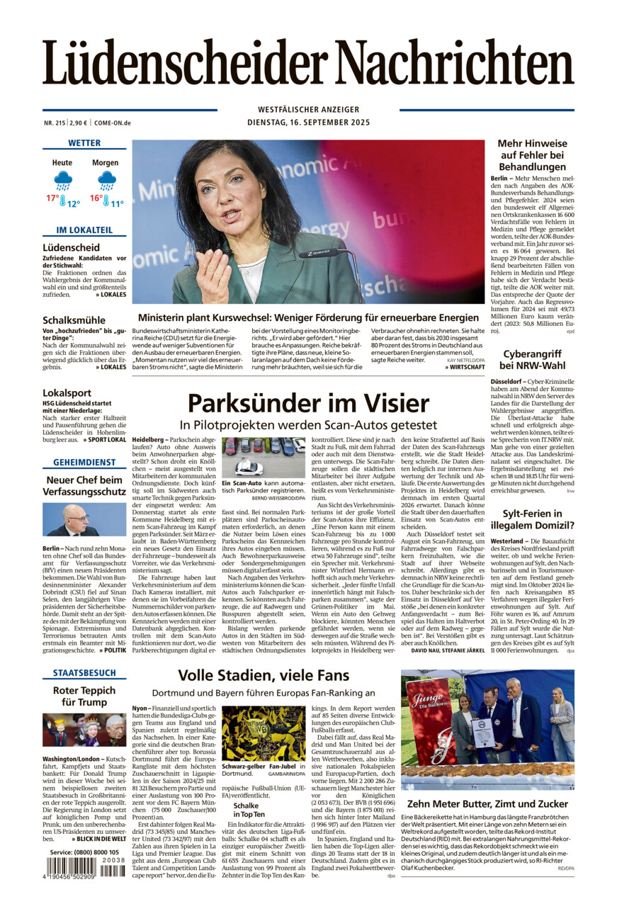 Lüdenscheider Nachrichten vom Dienstag, 16.09.2025
