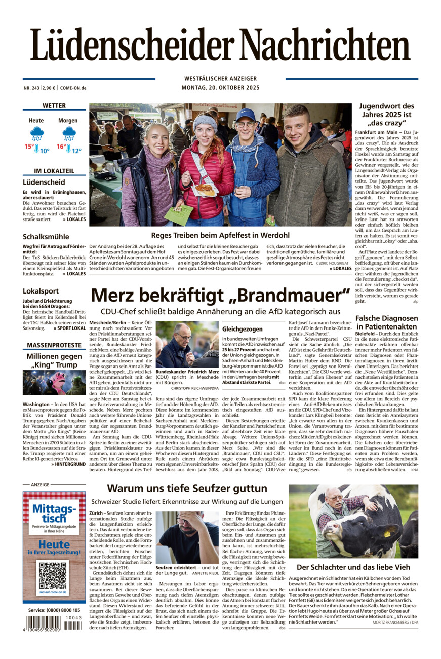 Lüdenscheider Nachrichten vom Montag, 20.10.2025