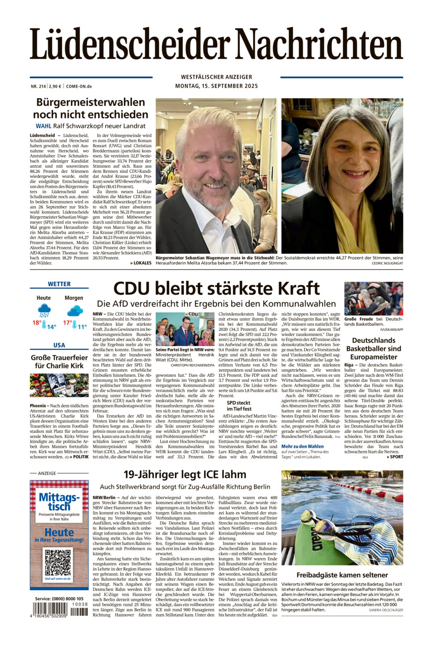 Lüdenscheider Nachrichten vom Montag, 15.09.2025