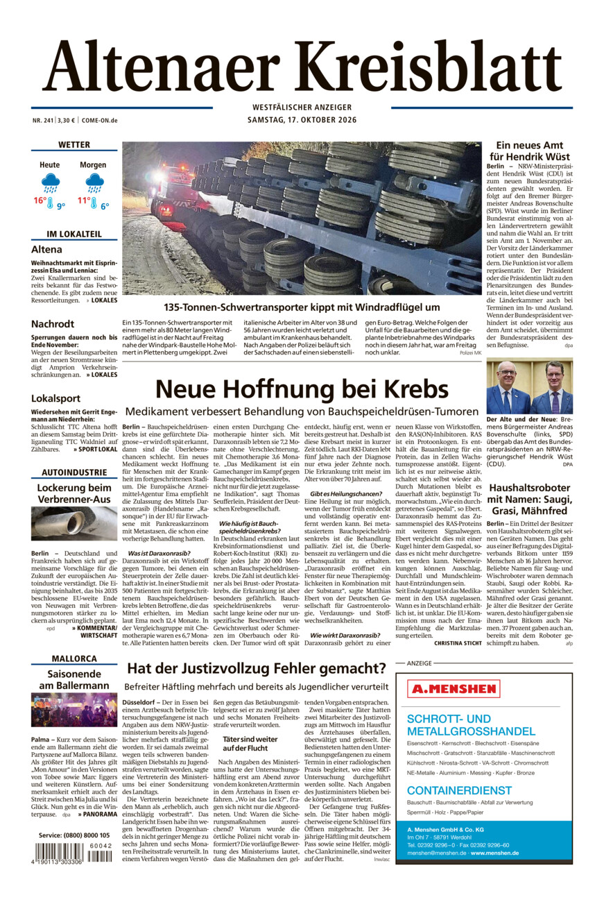Altenaer Kreisblatt vom Samstag, 17.10.2026
