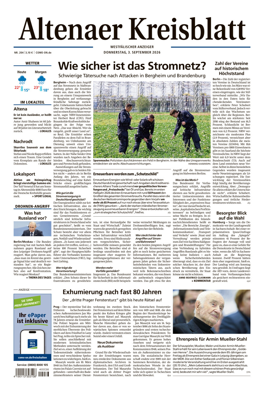 Altenaer Kreisblatt vom Donnerstag, 03.09.2026