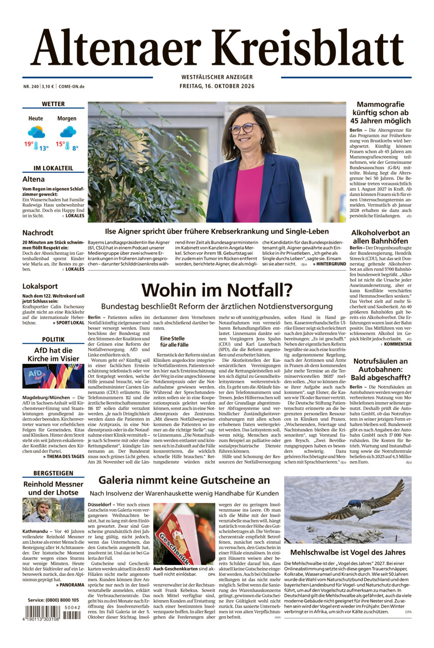 Altenaer Kreisblatt vom Freitag, 16.10.2026