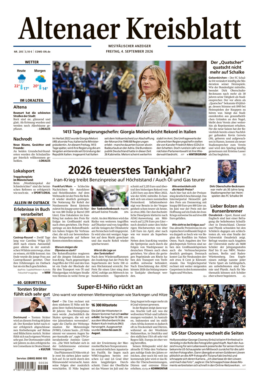 Altenaer Kreisblatt vom Freitag, 04.09.2026