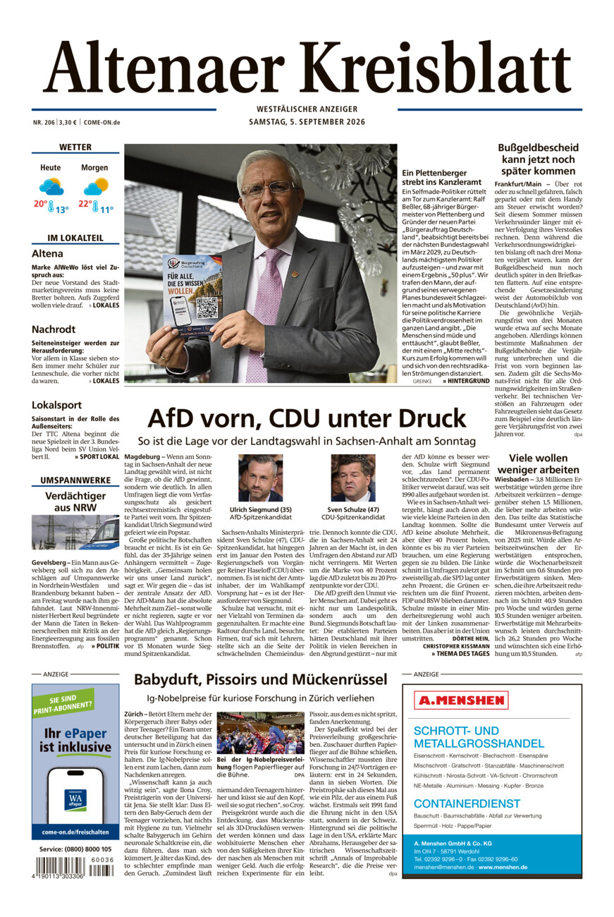Altenaer Kreisblatt vom Samstag, 05.09.2026