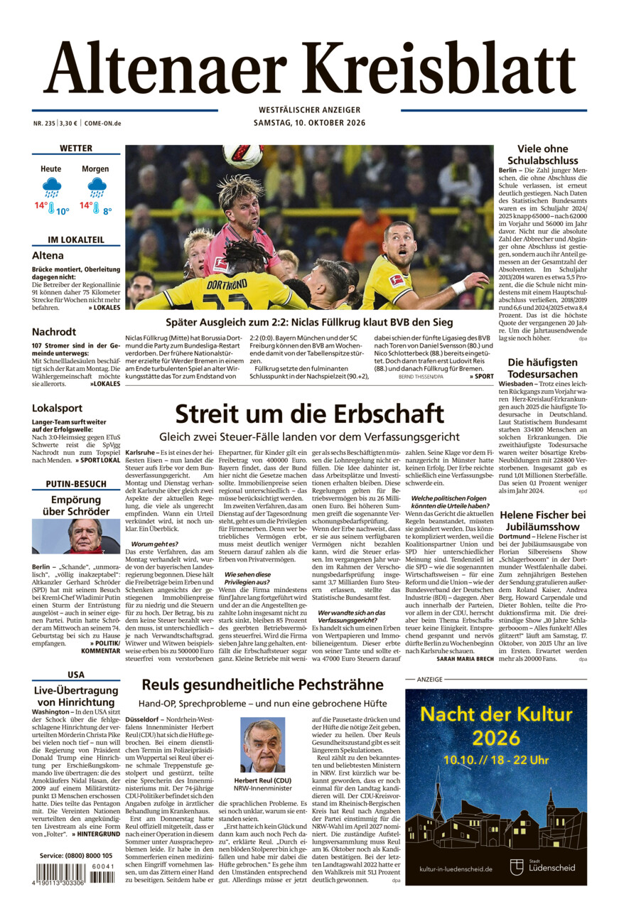 Altenaer Kreisblatt vom Samstag, 10.10.2026