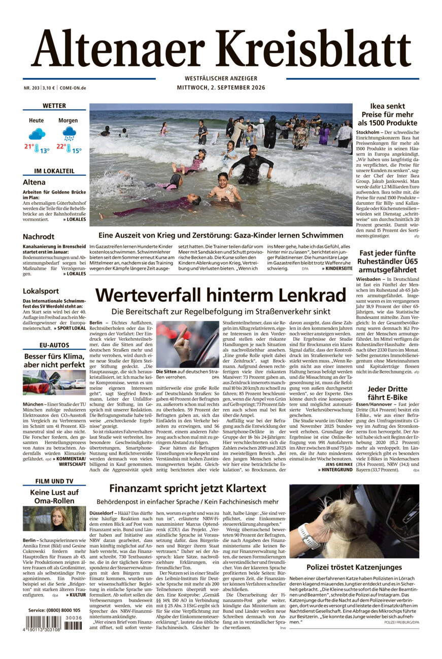 Altenaer Kreisblatt vom Mittwoch, 02.09.2026