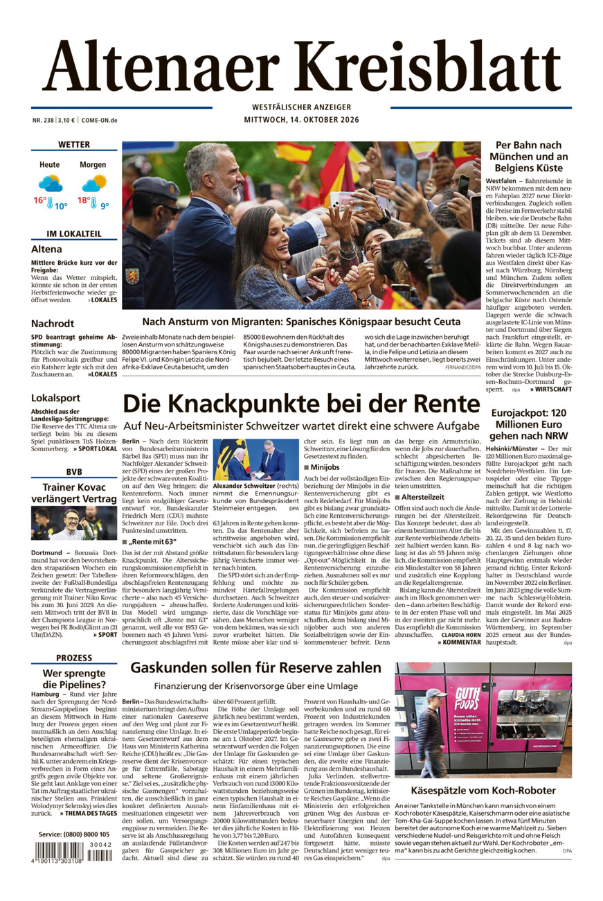 Altenaer Kreisblatt vom Mittwoch, 14.10.2026