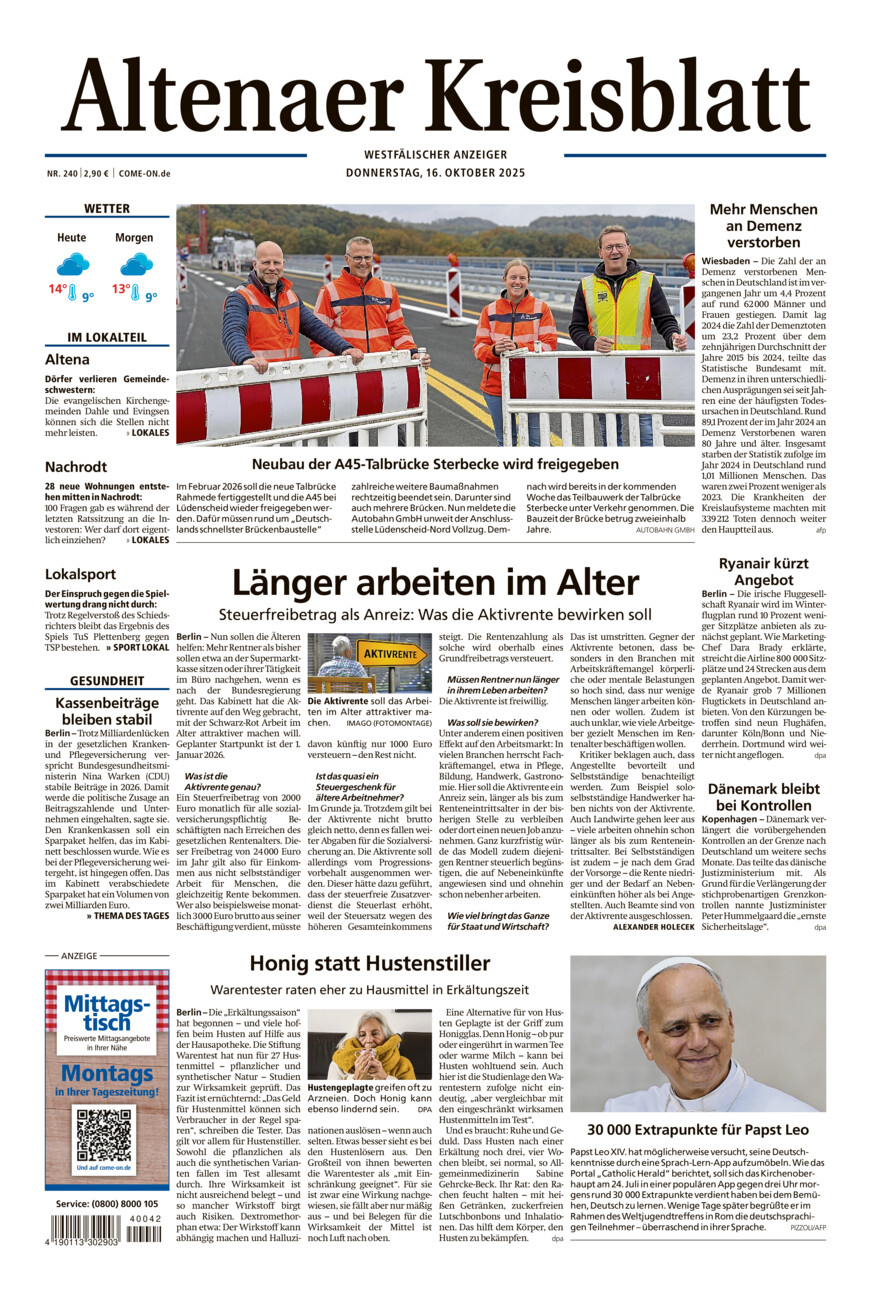 Altenaer Kreisblatt vom Donnerstag, 16.10.2025
