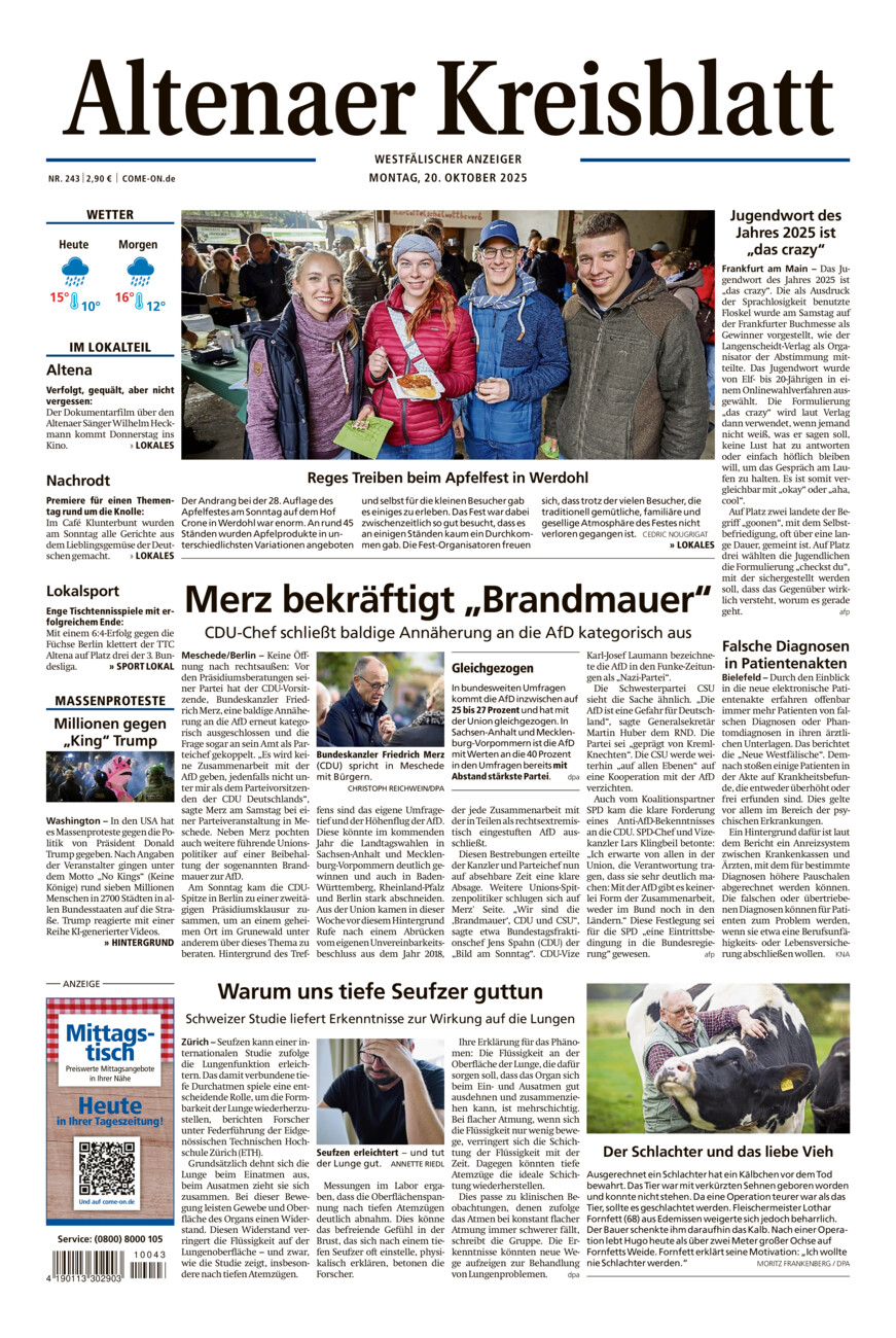 Altenaer Kreisblatt vom Montag, 20.10.2025