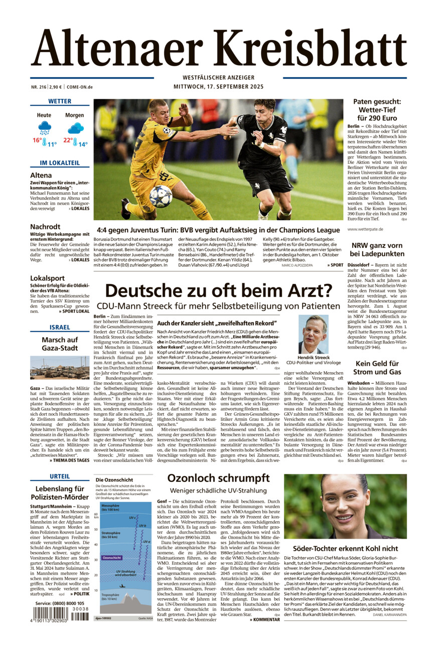 Altenaer Kreisblatt vom Mittwoch, 17.09.2025
