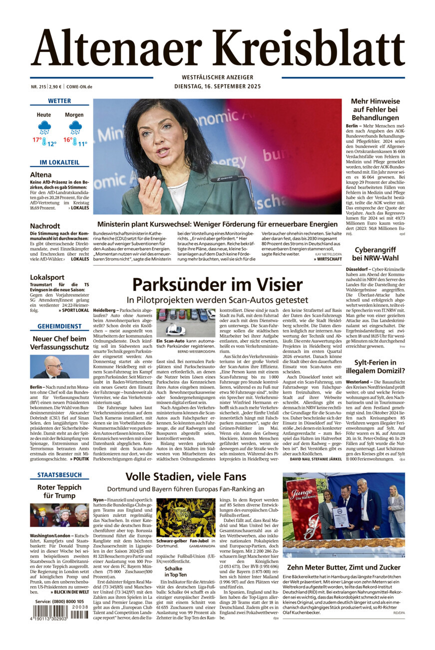 Altenaer Kreisblatt vom Dienstag, 16.09.2025