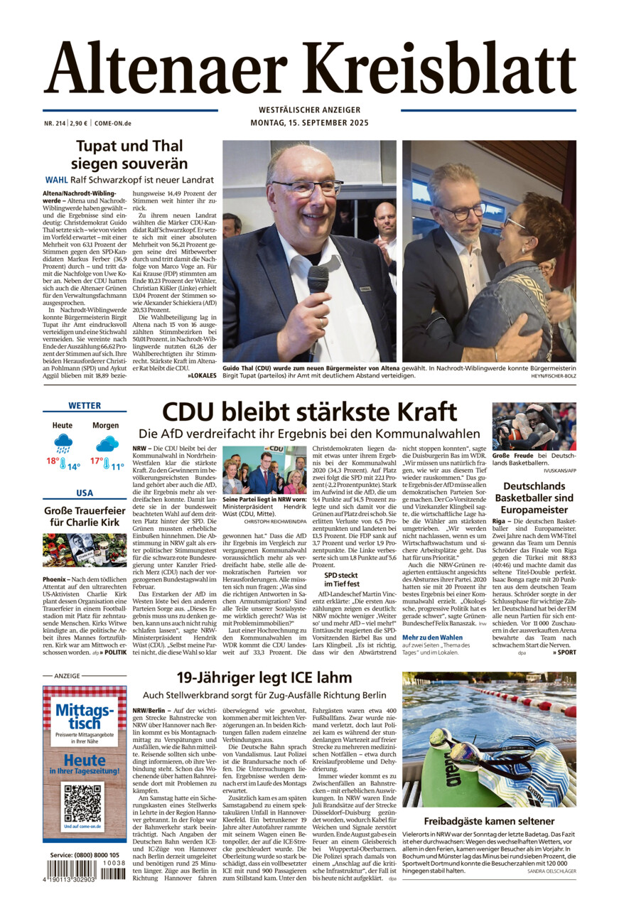 Altenaer Kreisblatt vom Montag, 15.09.2025