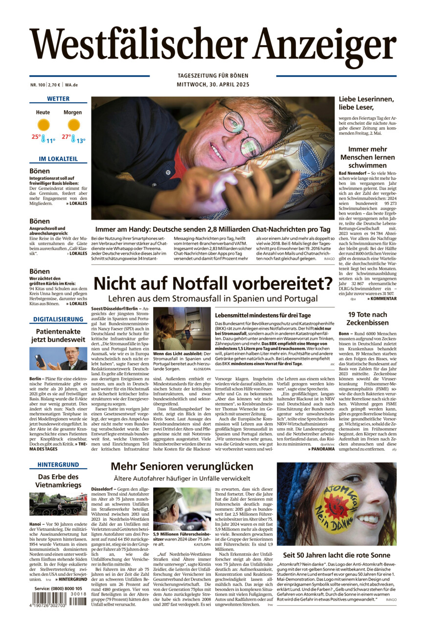 Westfälischer Anzeiger Bönen vom Mittwoch, 30.04.2025