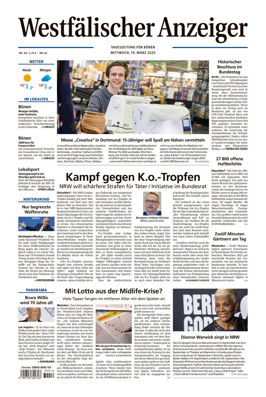 Westfälischer Anzeiger Bönen vom Mittwoch, 19.03.2025