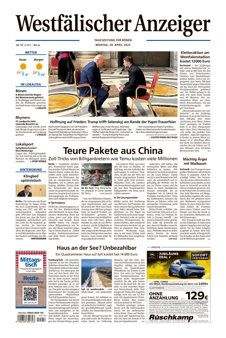 Westfälischer Anzeiger Bönen vom Montag, 28.04.2025