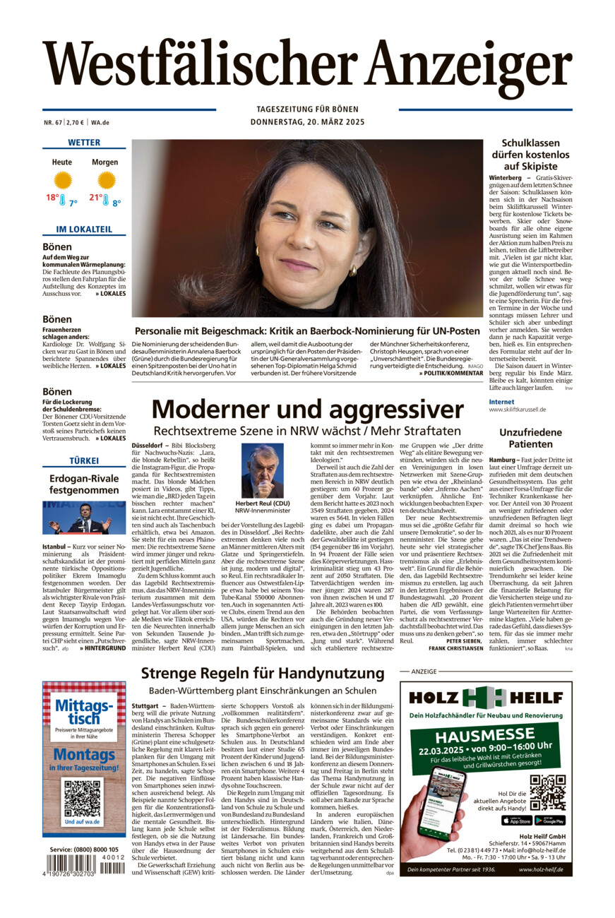 Westfälischer Anzeiger Bönen vom Donnerstag, 20.03.2025