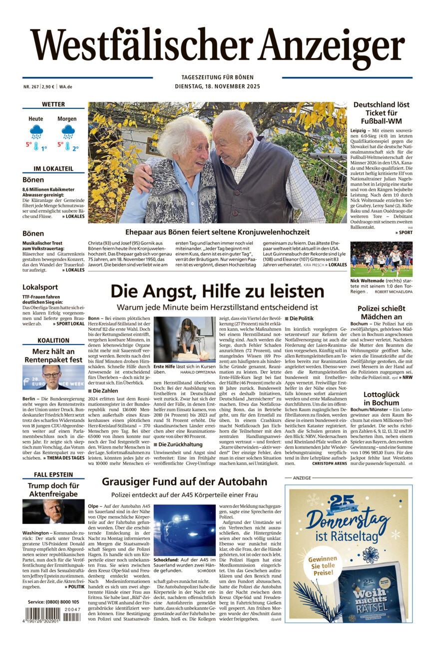Westfälischer Anzeiger Bönen vom Dienstag, 18.11.2025