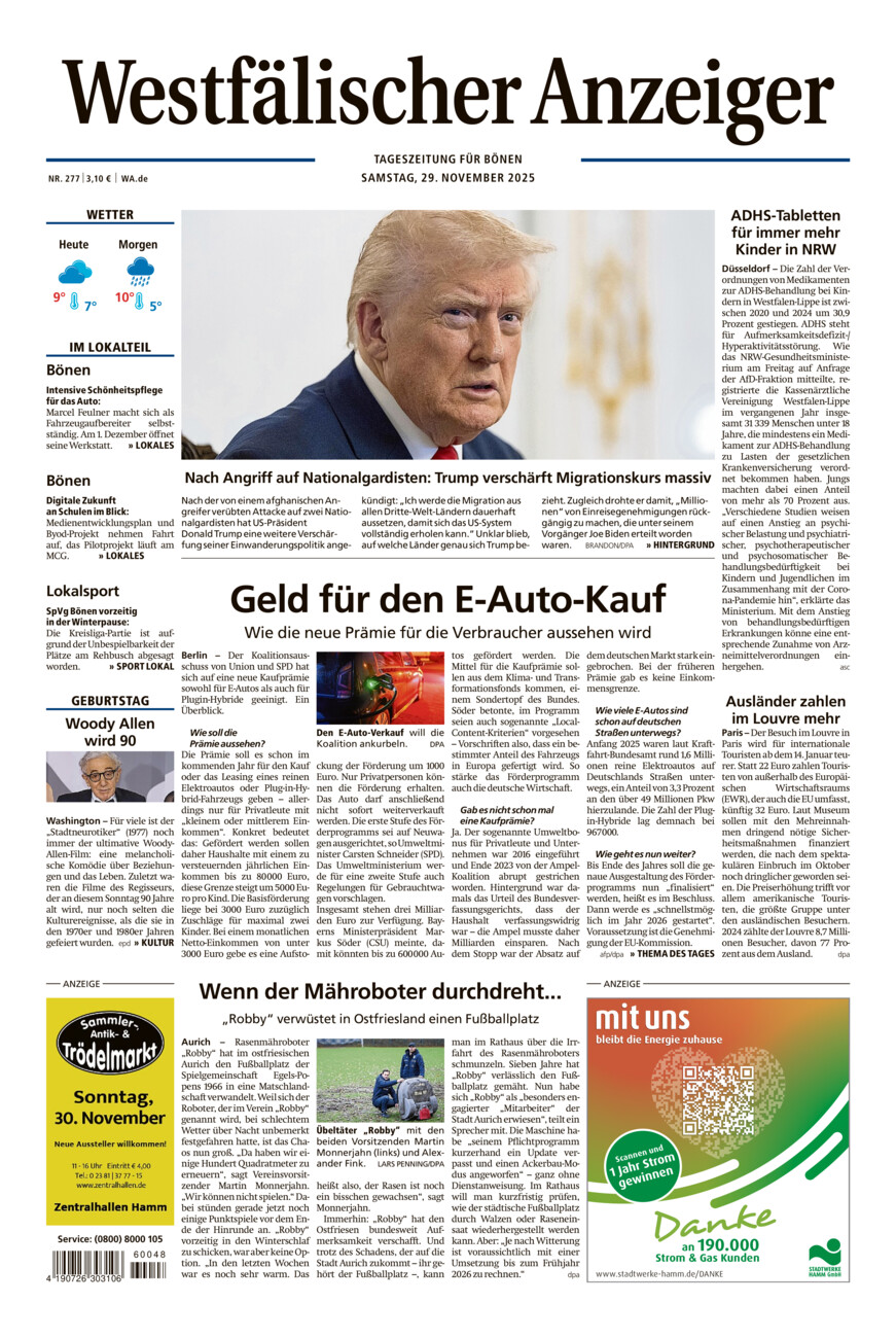 Westfälischer Anzeiger Bönen vom Samstag, 29.11.2025