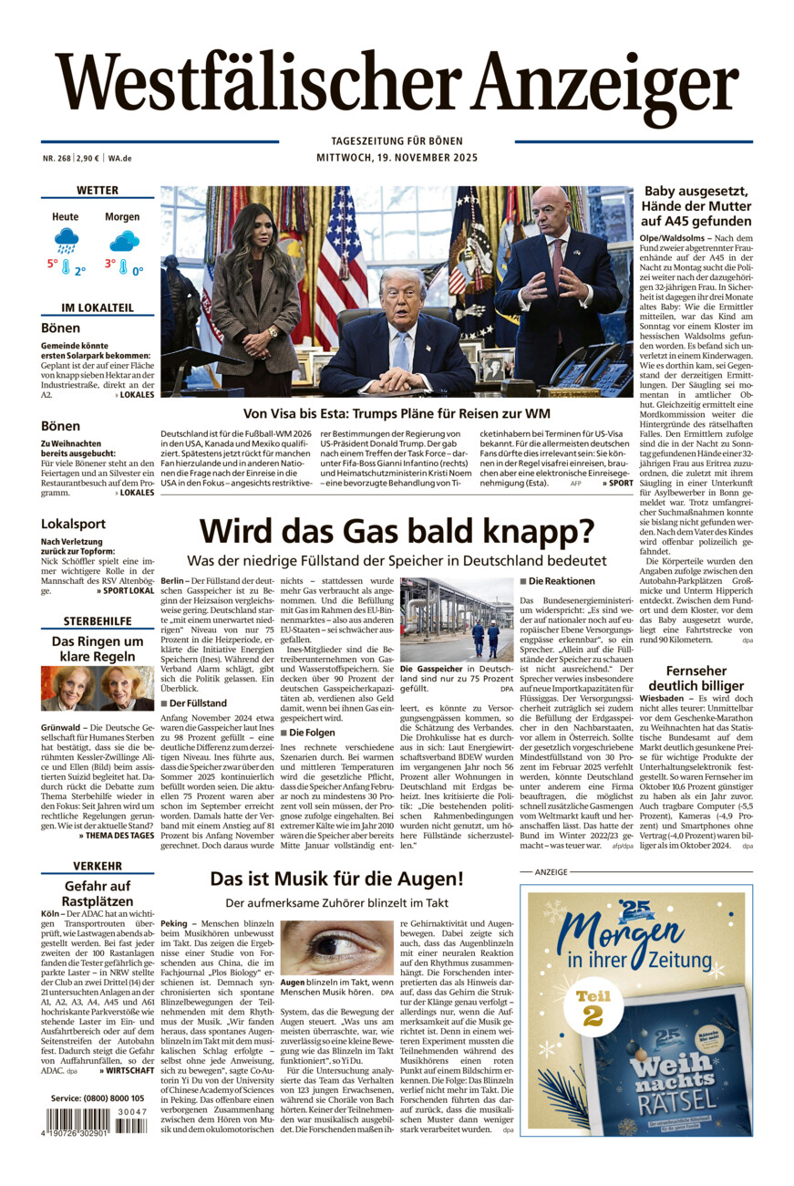 Westfälischer Anzeiger Bönen vom Mittwoch, 19.11.2025