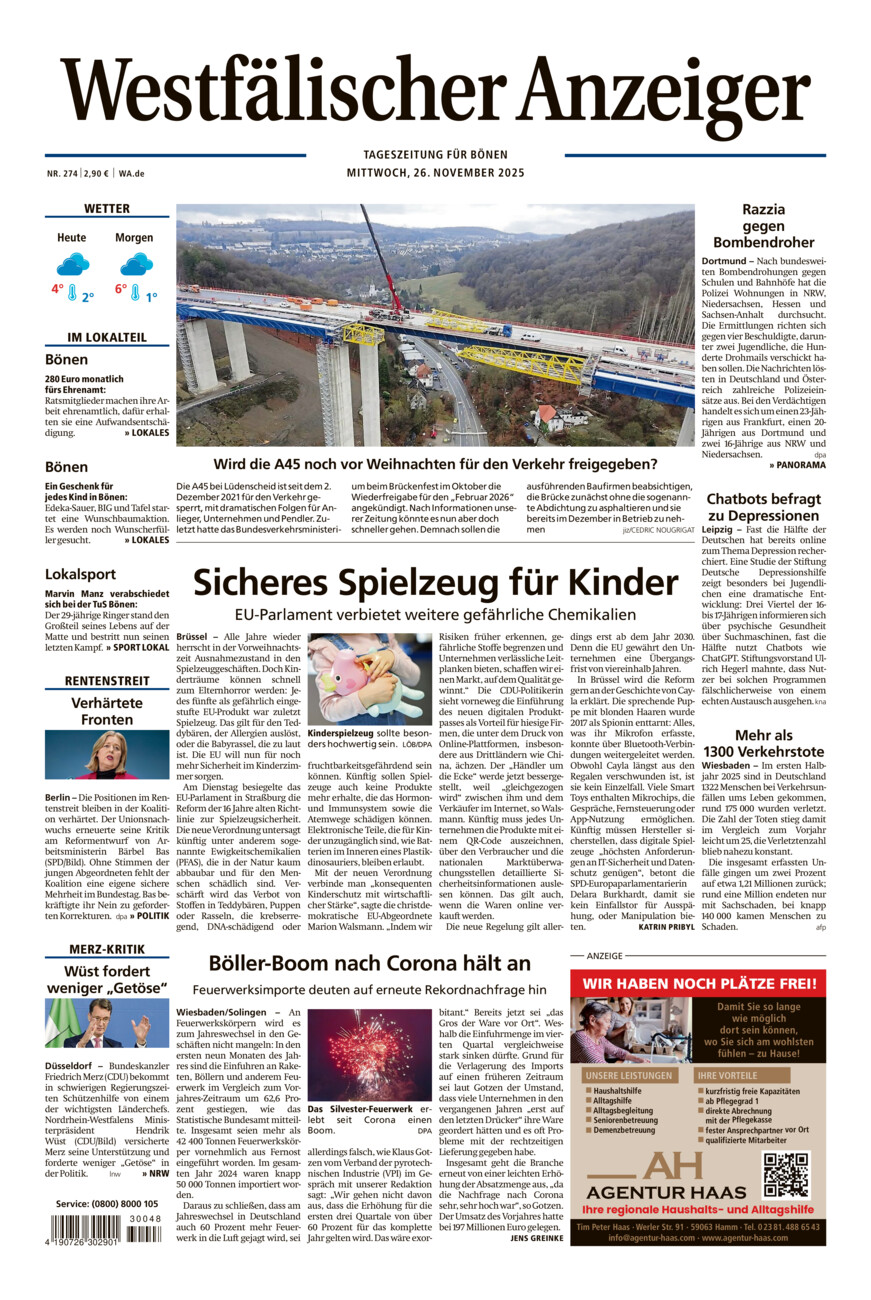 Westfälischer Anzeiger Bönen vom Mittwoch, 26.11.2025