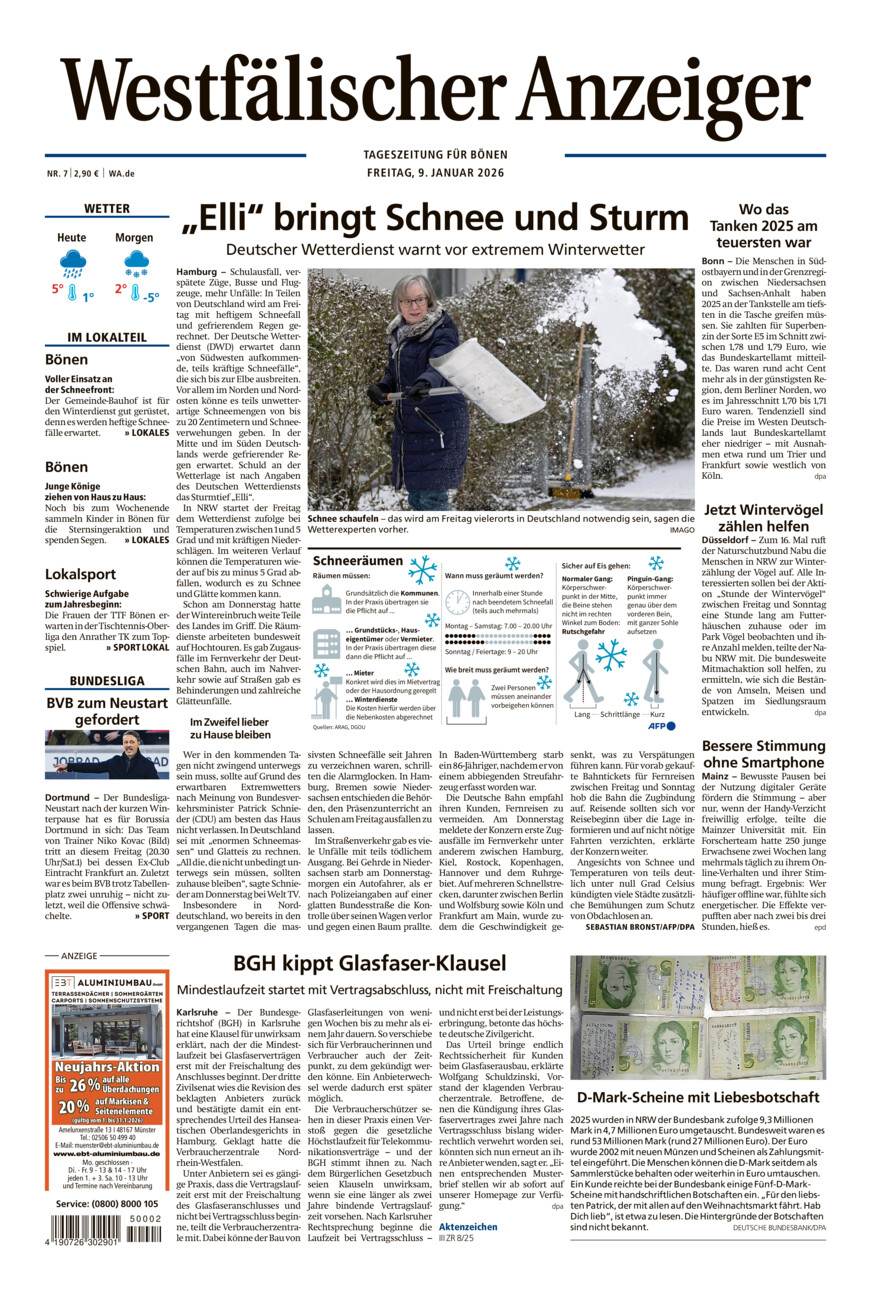 Westfälischer Anzeiger Bönen vom Freitag, 09.01.2026