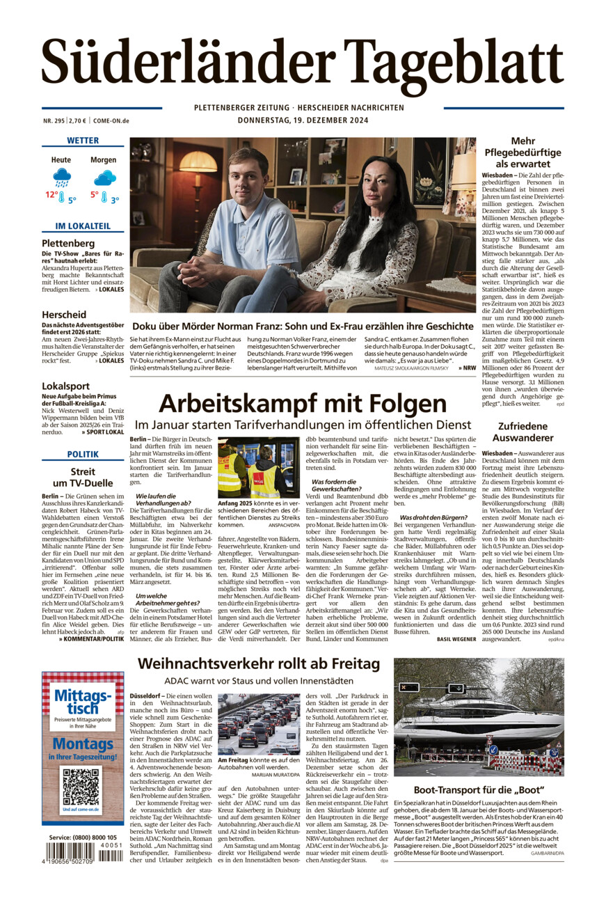 Süderländer Tageblatt vom Donnerstag, 19.12.2024