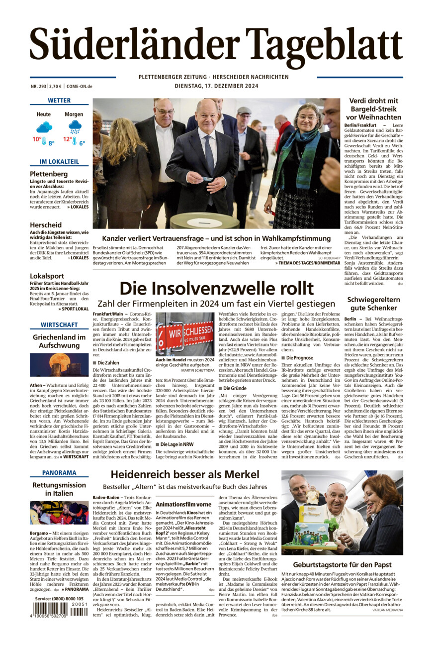 Süderländer Tageblatt vom Dienstag, 17.12.2024