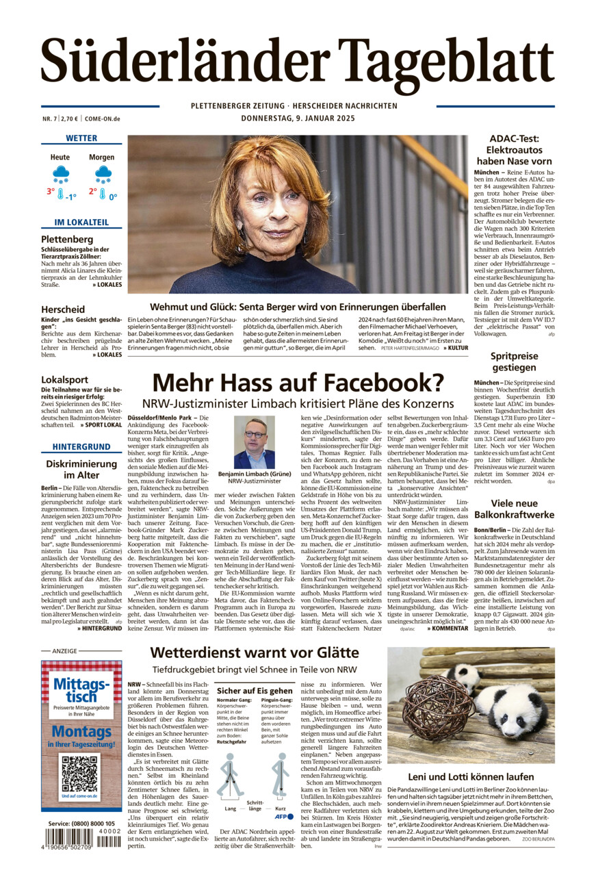 Süderländer Tageblatt vom Donnerstag, 09.01.2025