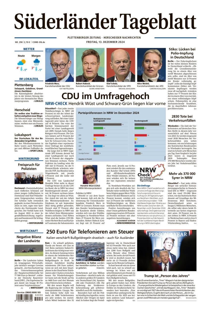 Süderländer Tageblatt vom Freitag, 13.12.2024