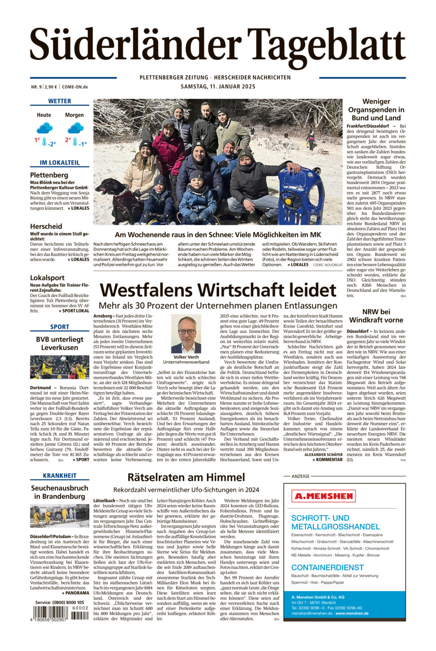 Süderländer Tageblatt vom Samstag, 11.01.2025