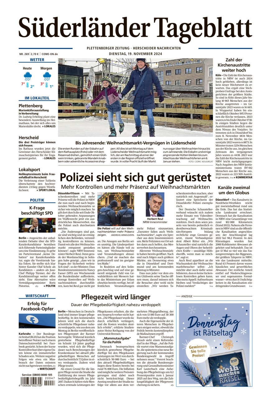 Süderländer Tageblatt vom Dienstag, 19.11.2024