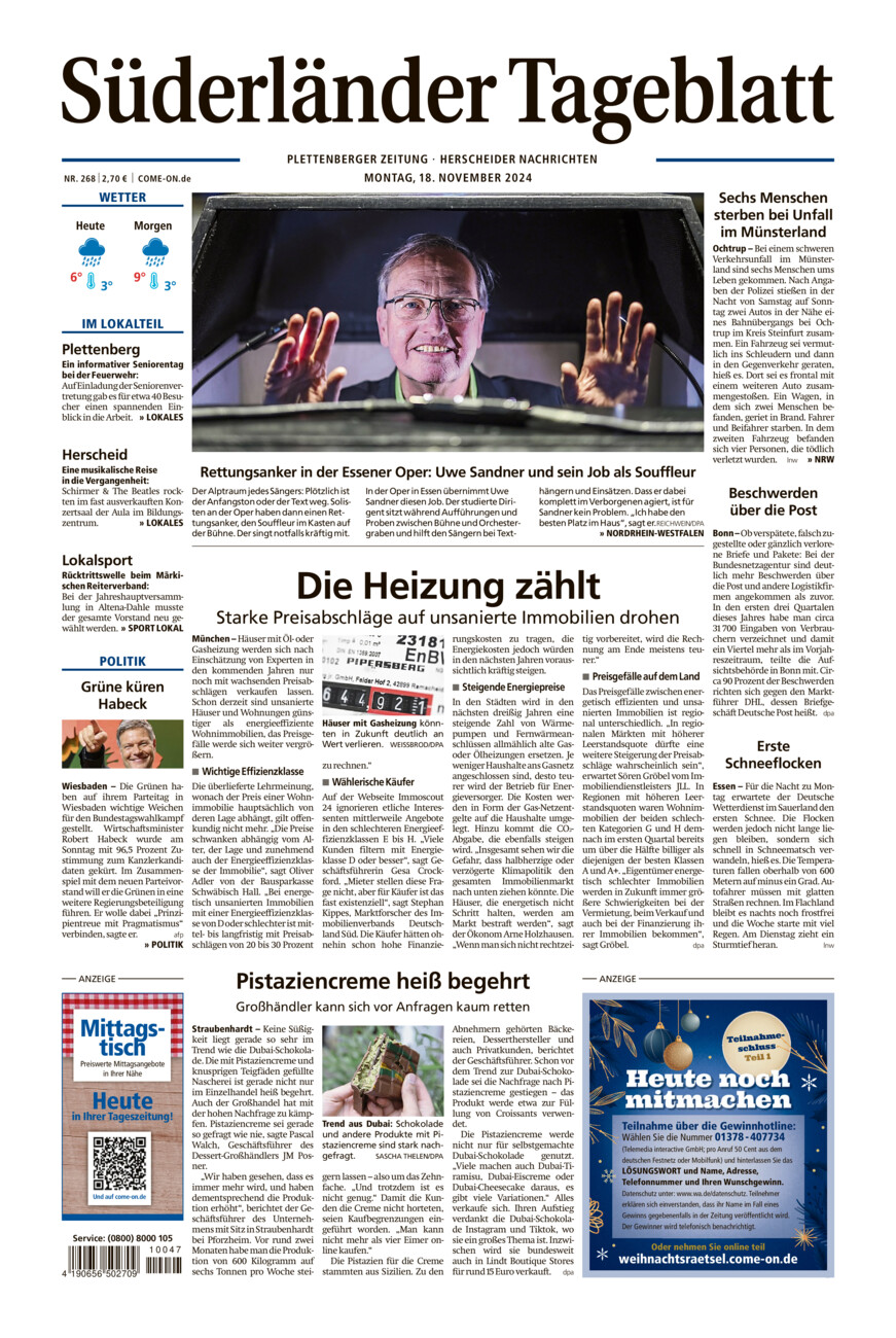 Süderländer Tageblatt vom Montag, 18.11.2024