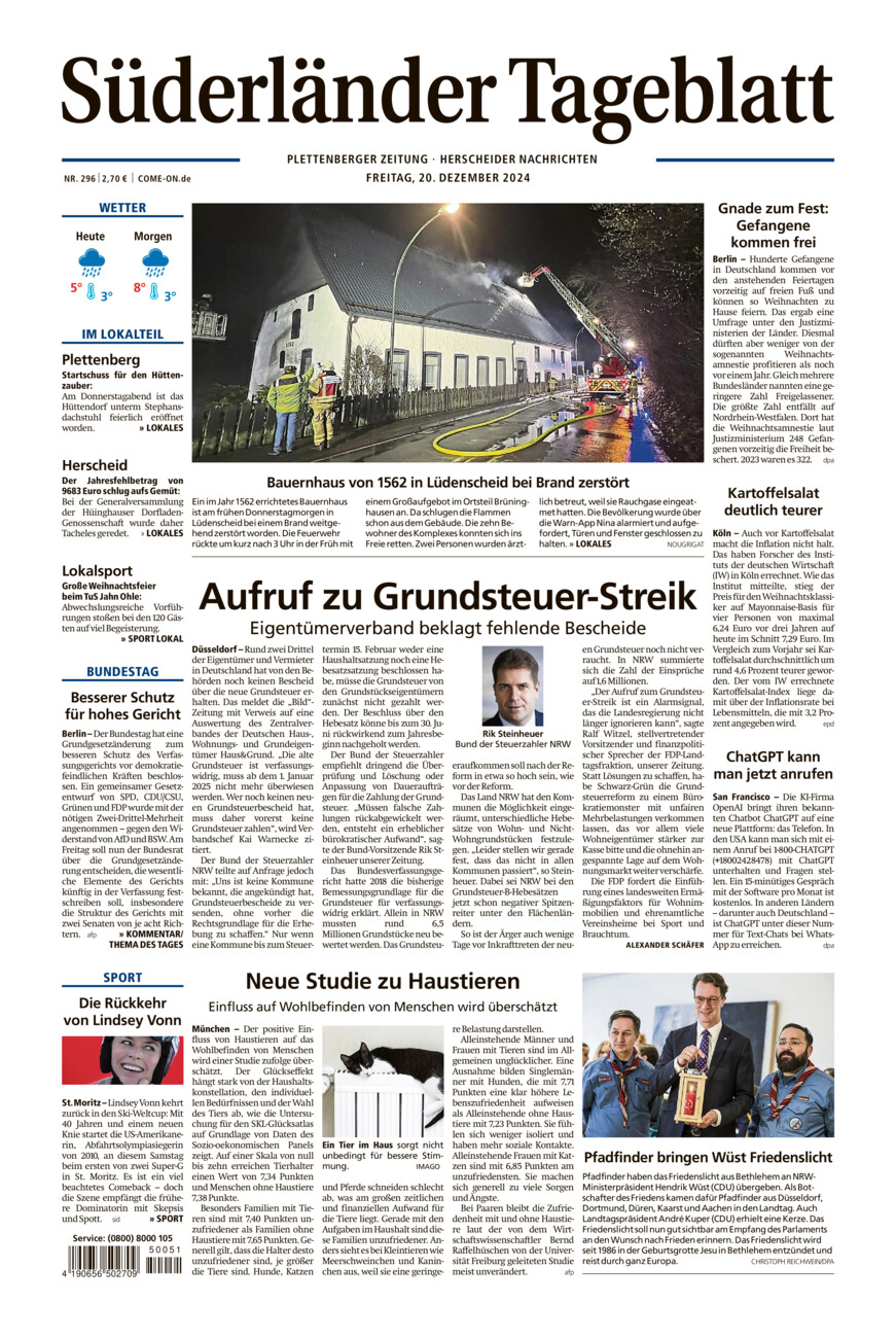 Süderländer Tageblatt vom Freitag, 20.12.2024