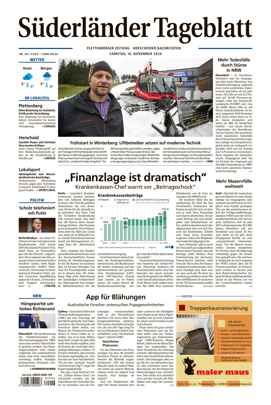 Süderländer Tageblatt vom Samstag, 16.11.2024