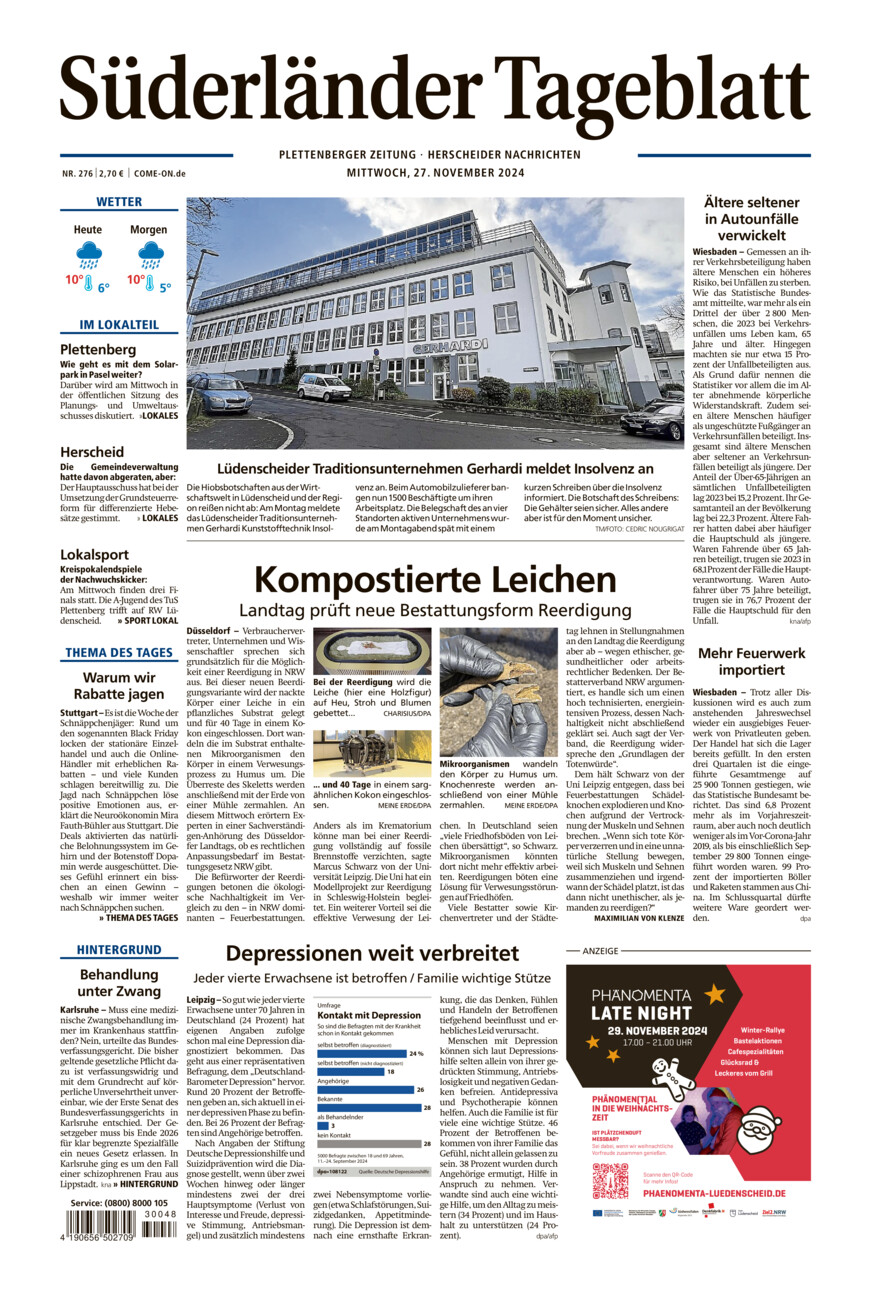 Süderländer Tageblatt vom Mittwoch, 27.11.2024