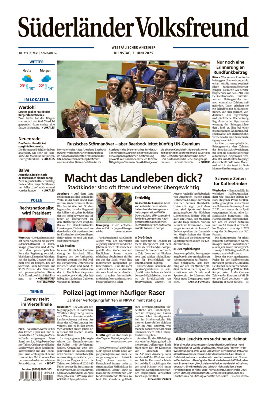 Süderländer Volksfreund vom Dienstag, 03.06.2025