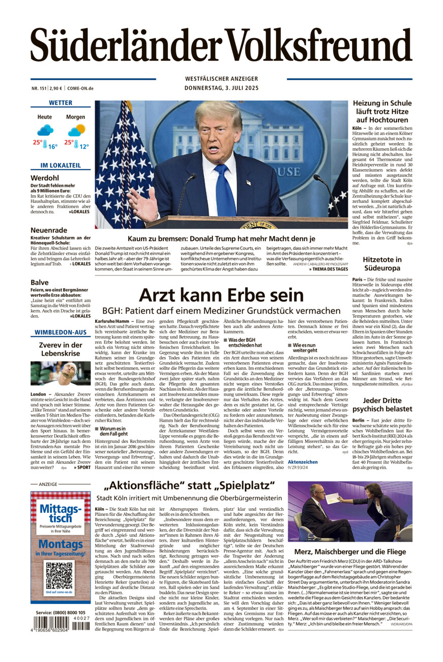 Süderländer Volksfreund vom Donnerstag, 03.07.2025