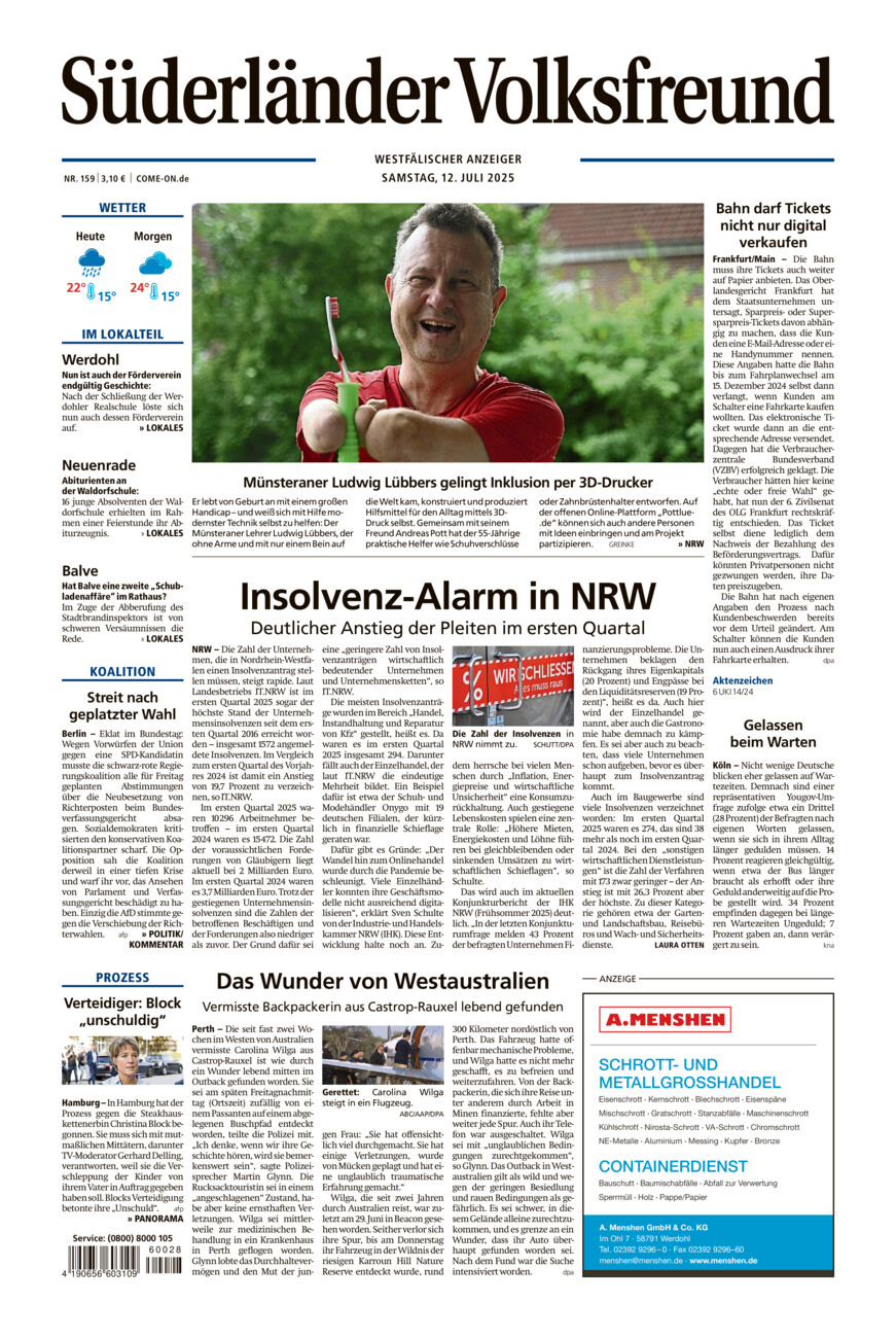 Süderländer Volksfreund vom Samstag, 12.07.2025