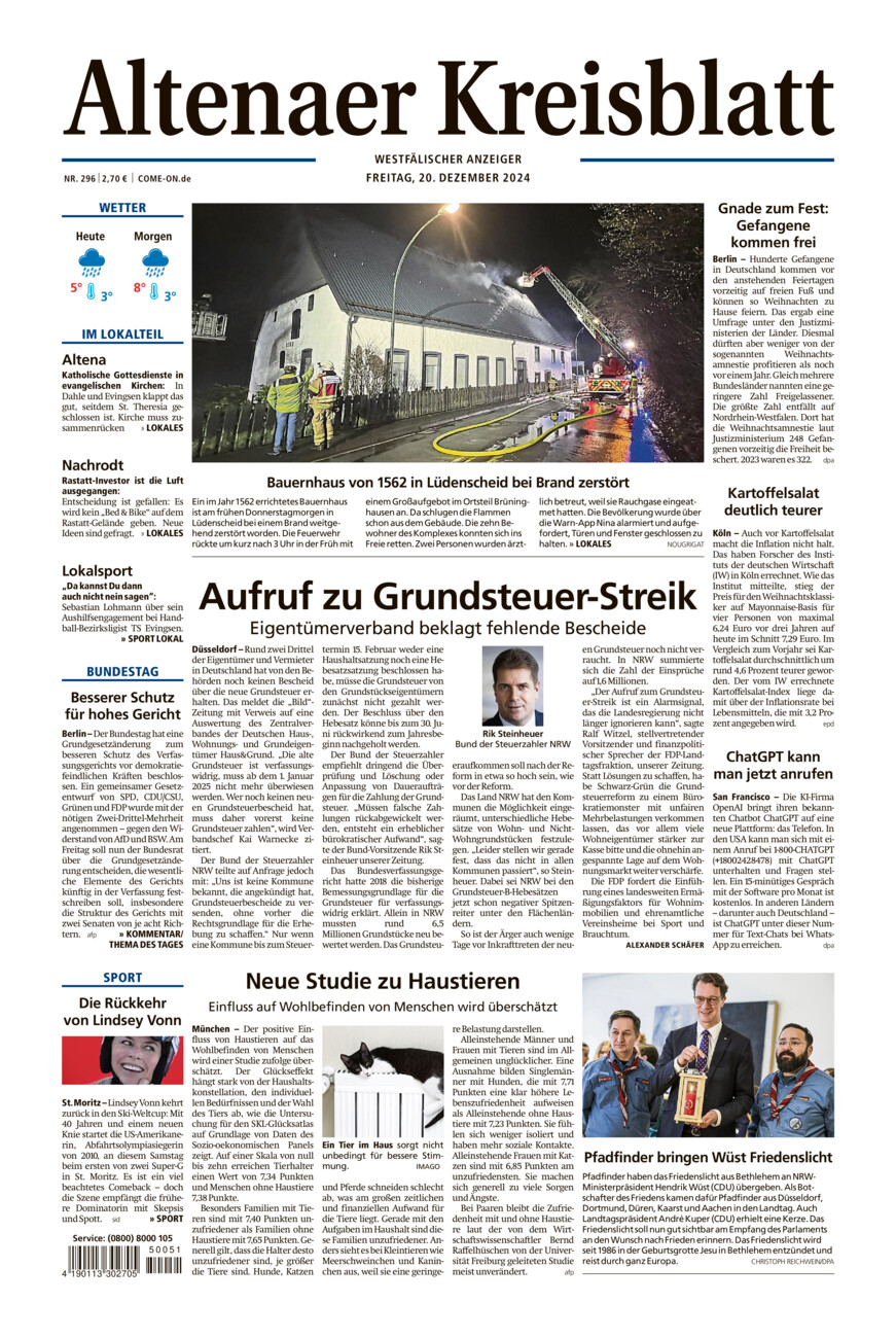 Altenaer Kreisblatt vom Freitag, 20.12.2024