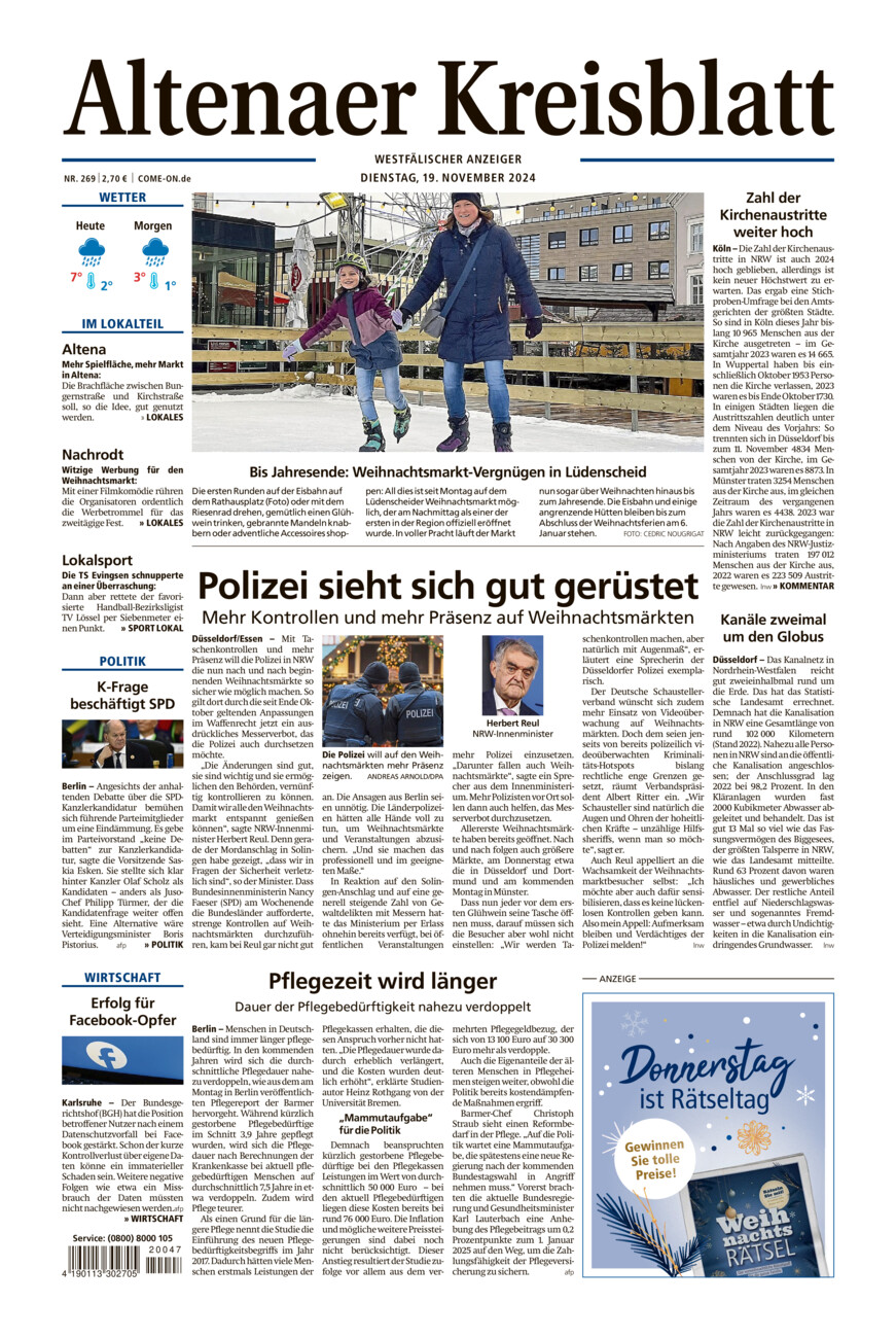 Altenaer Kreisblatt vom Dienstag, 19.11.2024