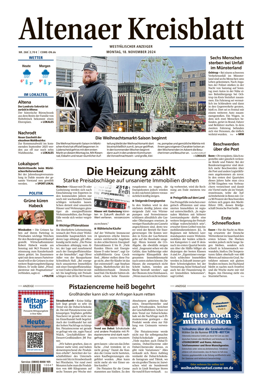 Altenaer Kreisblatt vom Montag, 18.11.2024