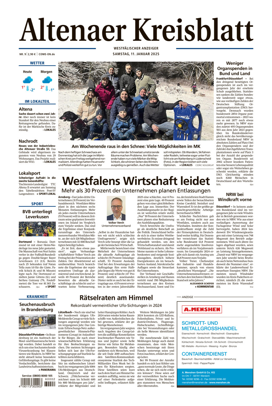 Altenaer Kreisblatt vom Samstag, 11.01.2025