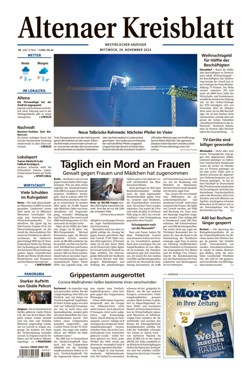 Altenaer Kreisblatt vom Mittwoch, 20.11.2024