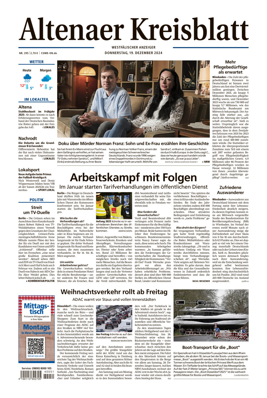 Altenaer Kreisblatt vom Donnerstag, 19.12.2024