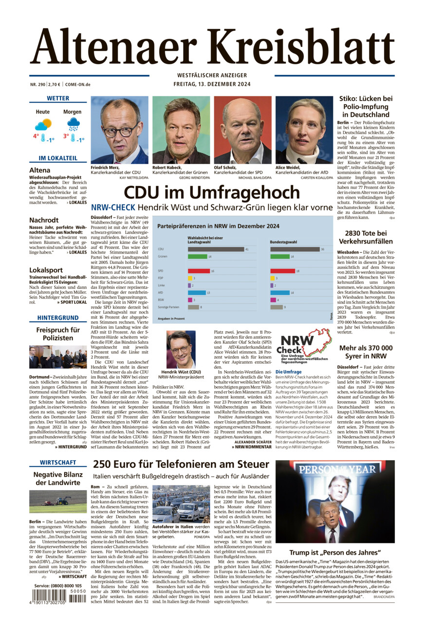 Altenaer Kreisblatt vom Freitag, 13.12.2024