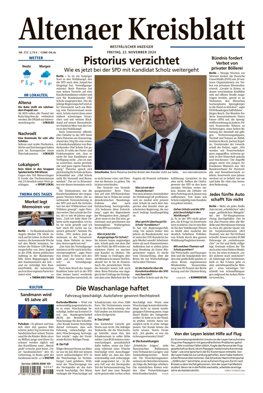 Altenaer Kreisblatt vom Freitag, 22.11.2024