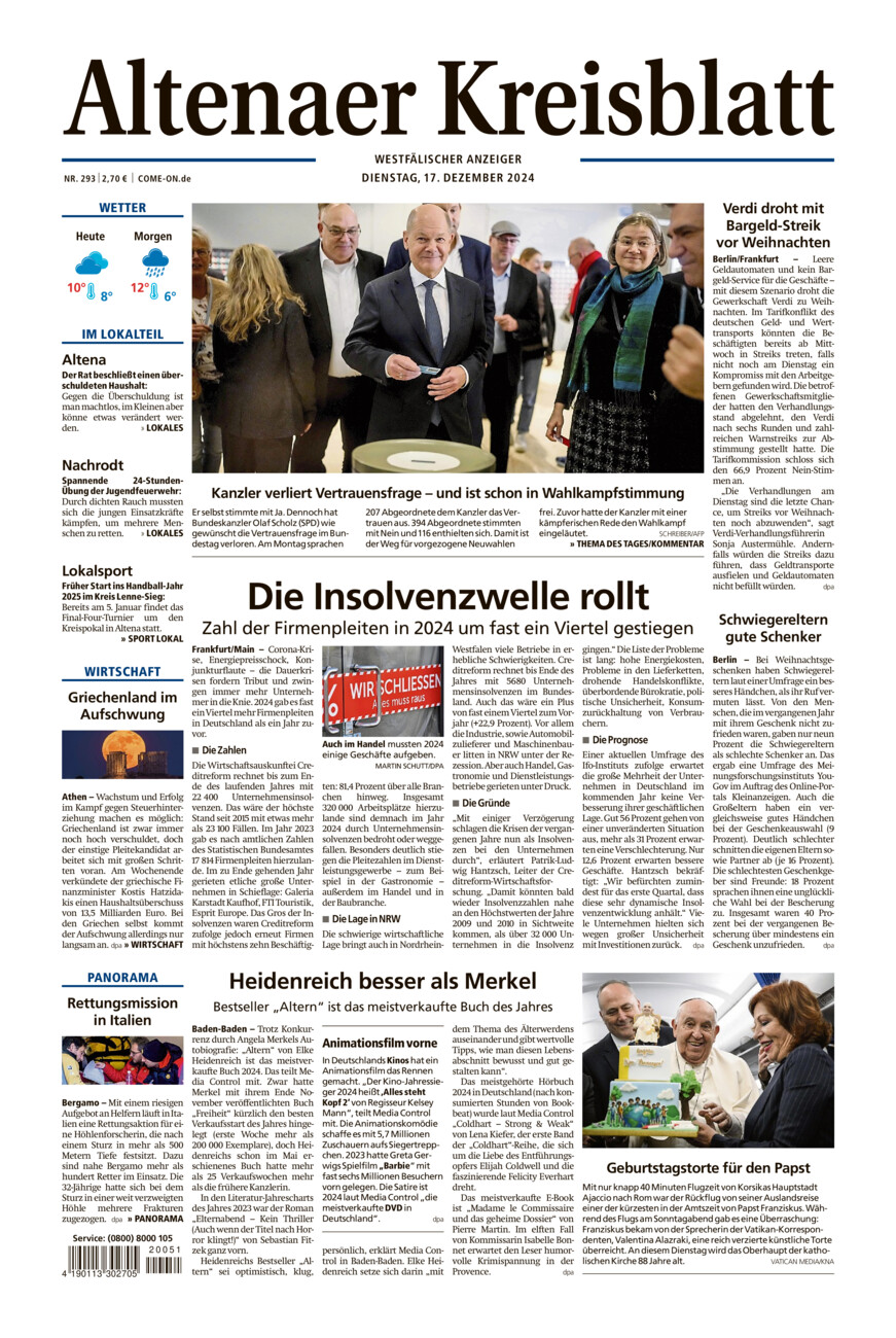 Altenaer Kreisblatt vom Dienstag, 17.12.2024